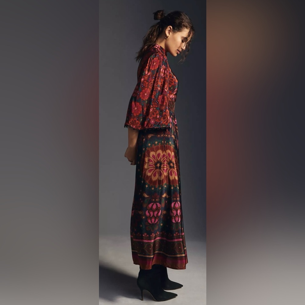 NWT STUNNING Farm Rio x Anthropologie Dress side zipper pockets crochet trim